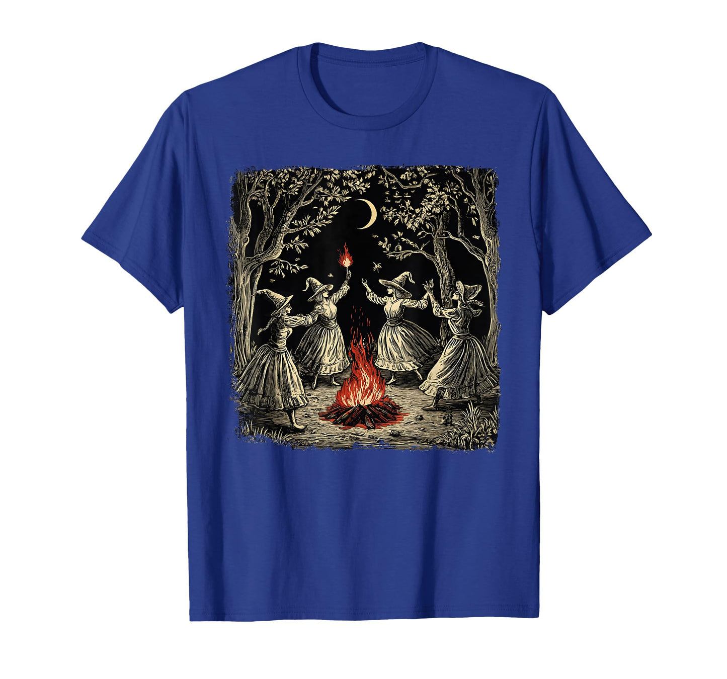 Vintage Witch Coven Dancing Around Bonfire Halloween Witches T-Shirt