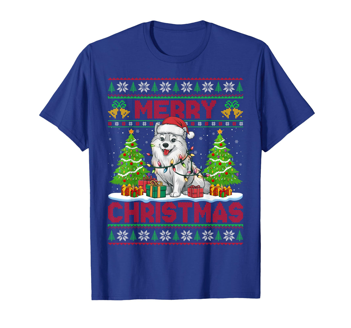American Eskimo Ugly Christmas Sweaters Pet Dog Lights Xmas T-Shirt