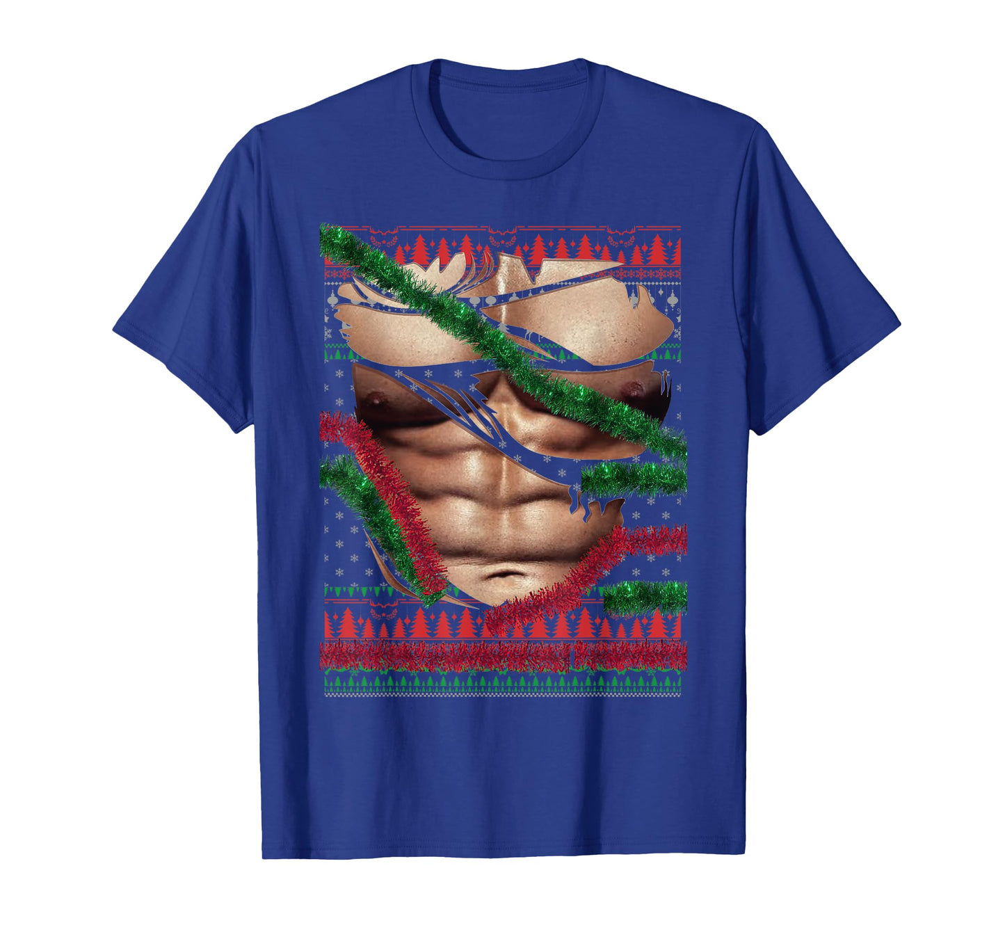 Christmas Fake Muscles Ripped Torn Chest Six Pack Abs Ugly T-Shirt