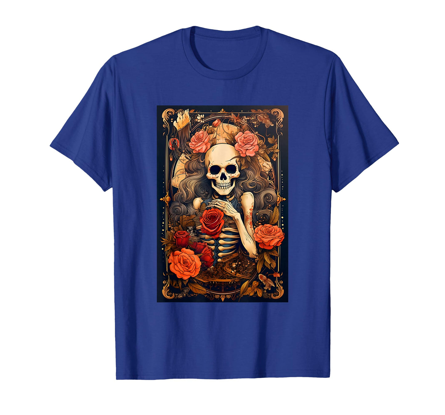 Vintage Tarot Card Goth Girl Skeleton Occult Gothic Floral T-Shirt