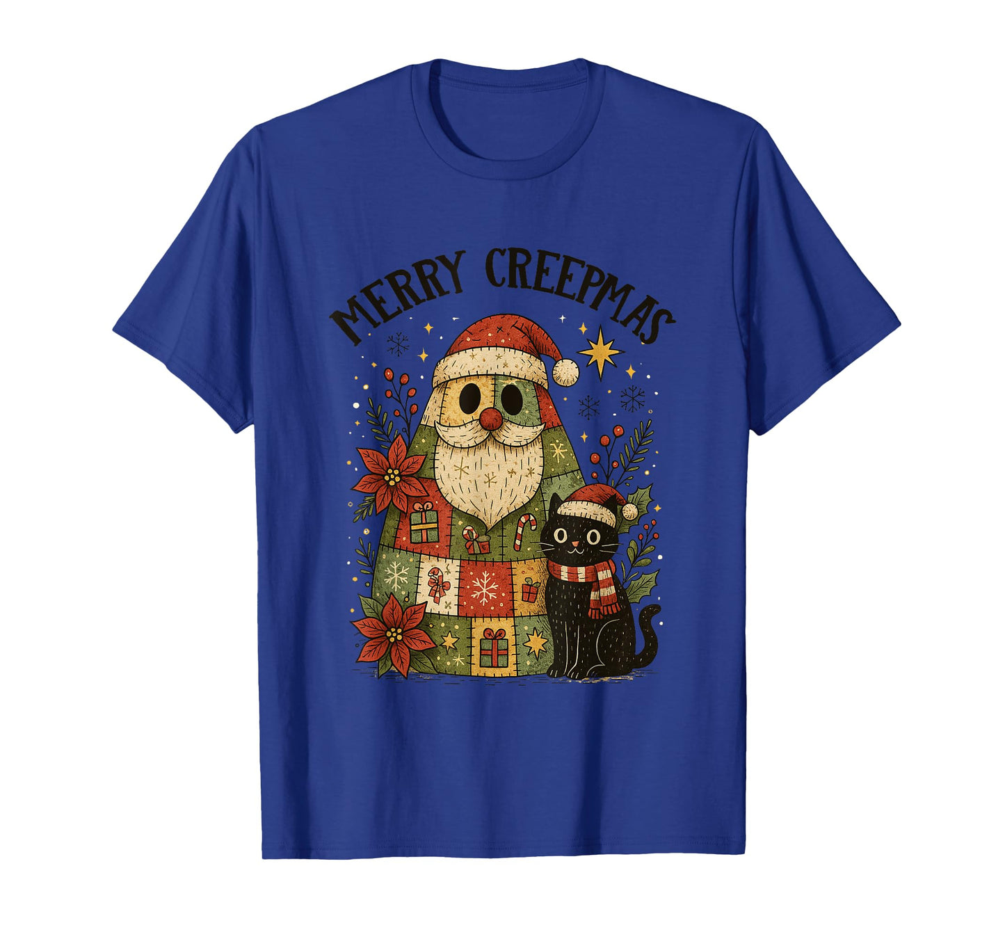 Merry Creepmas Santa Black Cat Holiday Fun T-Shirt