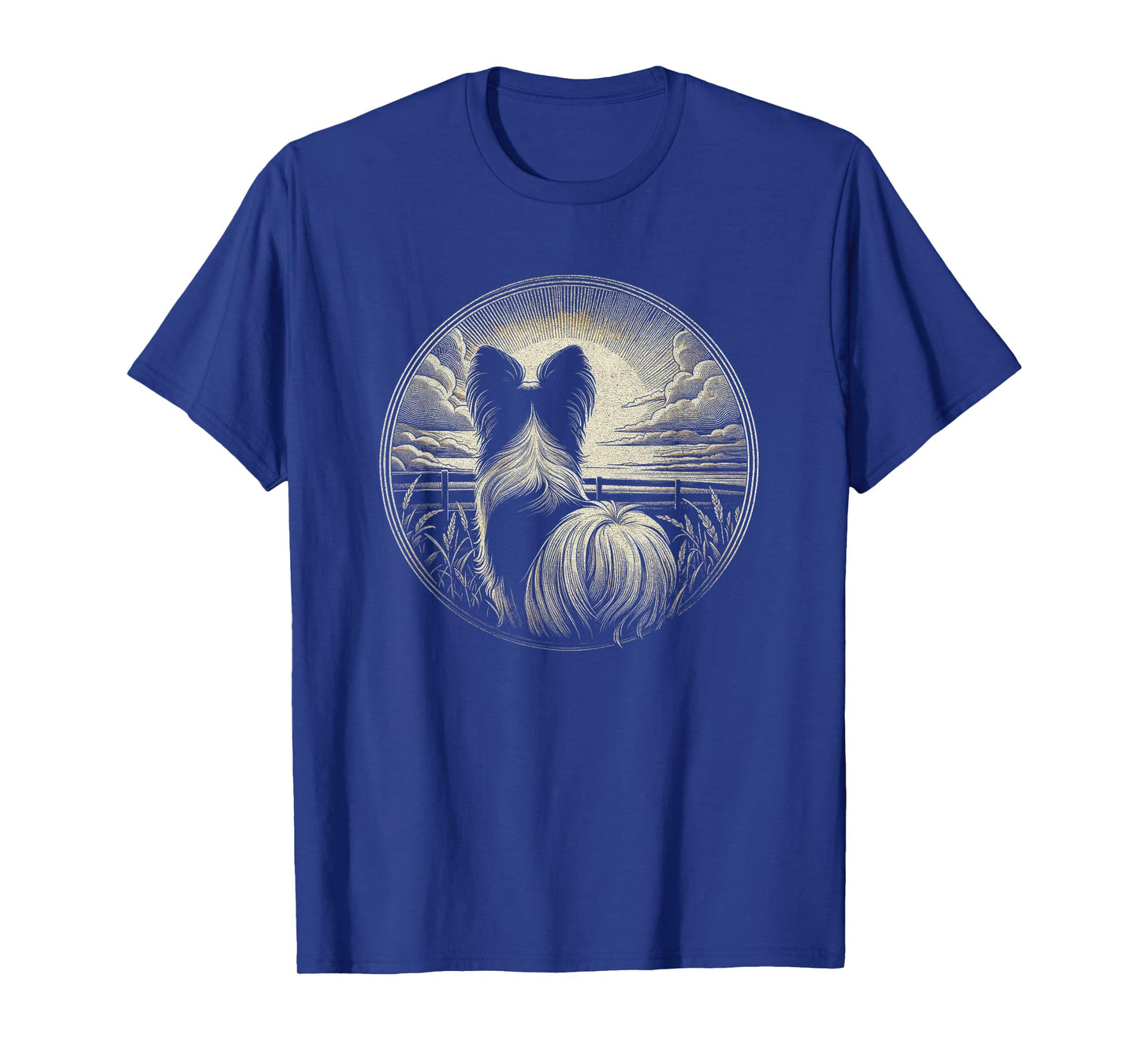 Vintage Papillon Dog Nature Scene Graphic Art Design T-Shirt