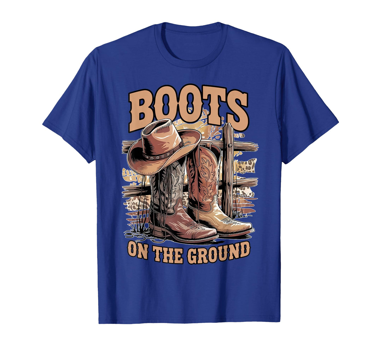 Retro Western Cowgirl Cowboy Hat Boots On Da Ground T-Shirt