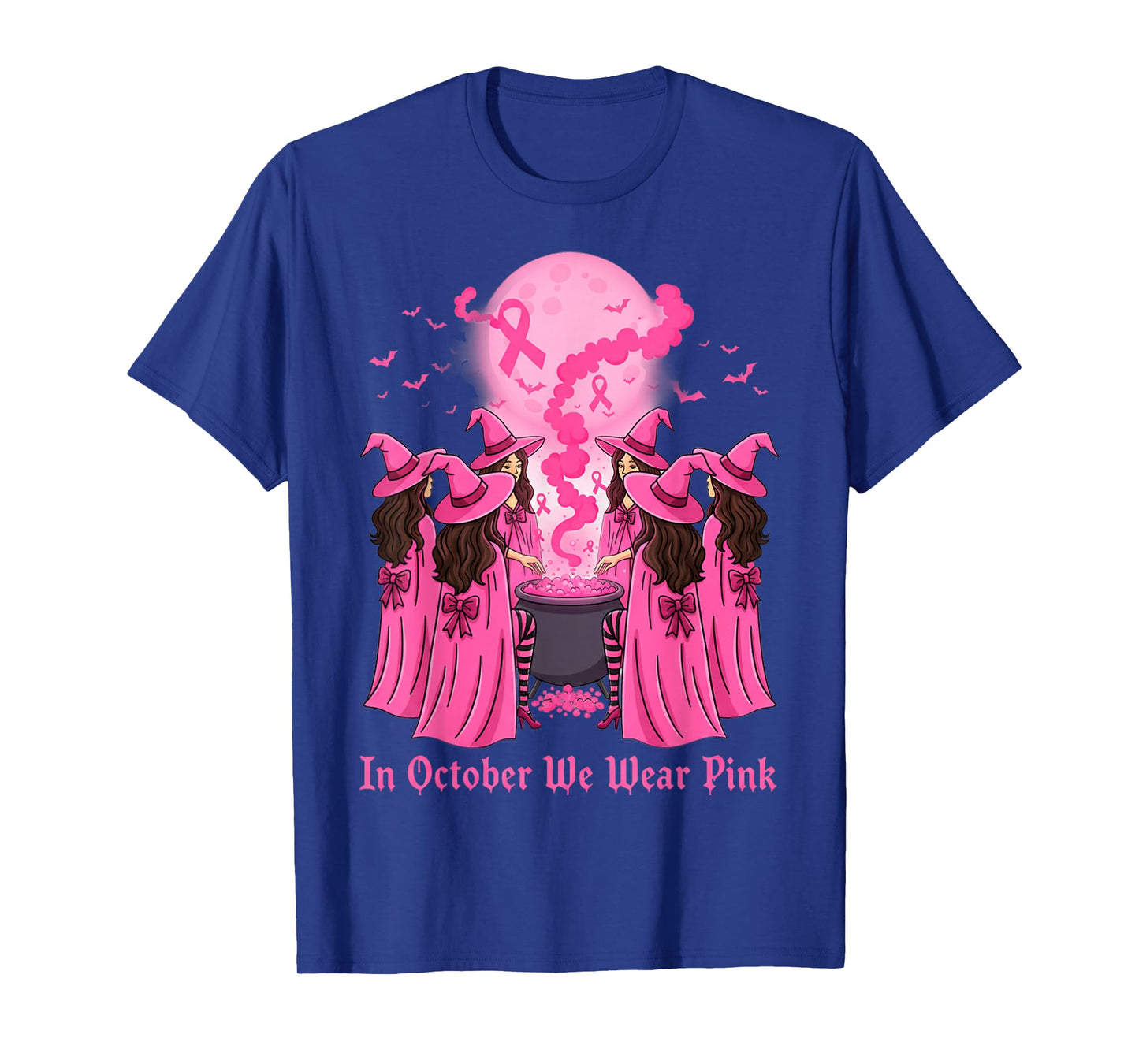October We Wear Pink Witch Halloween Breast Cancer Awareness T-Shirt