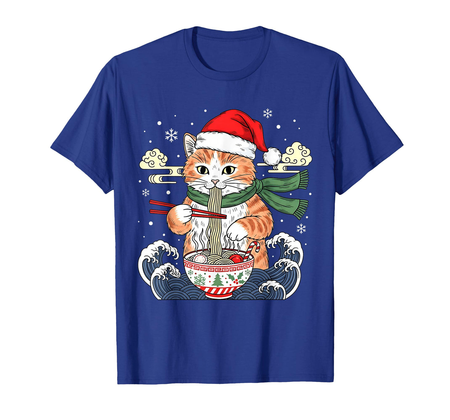 Funny Christmas Ramen Cat Eating Noodles Japanese Kawaii Cat T-Shirt