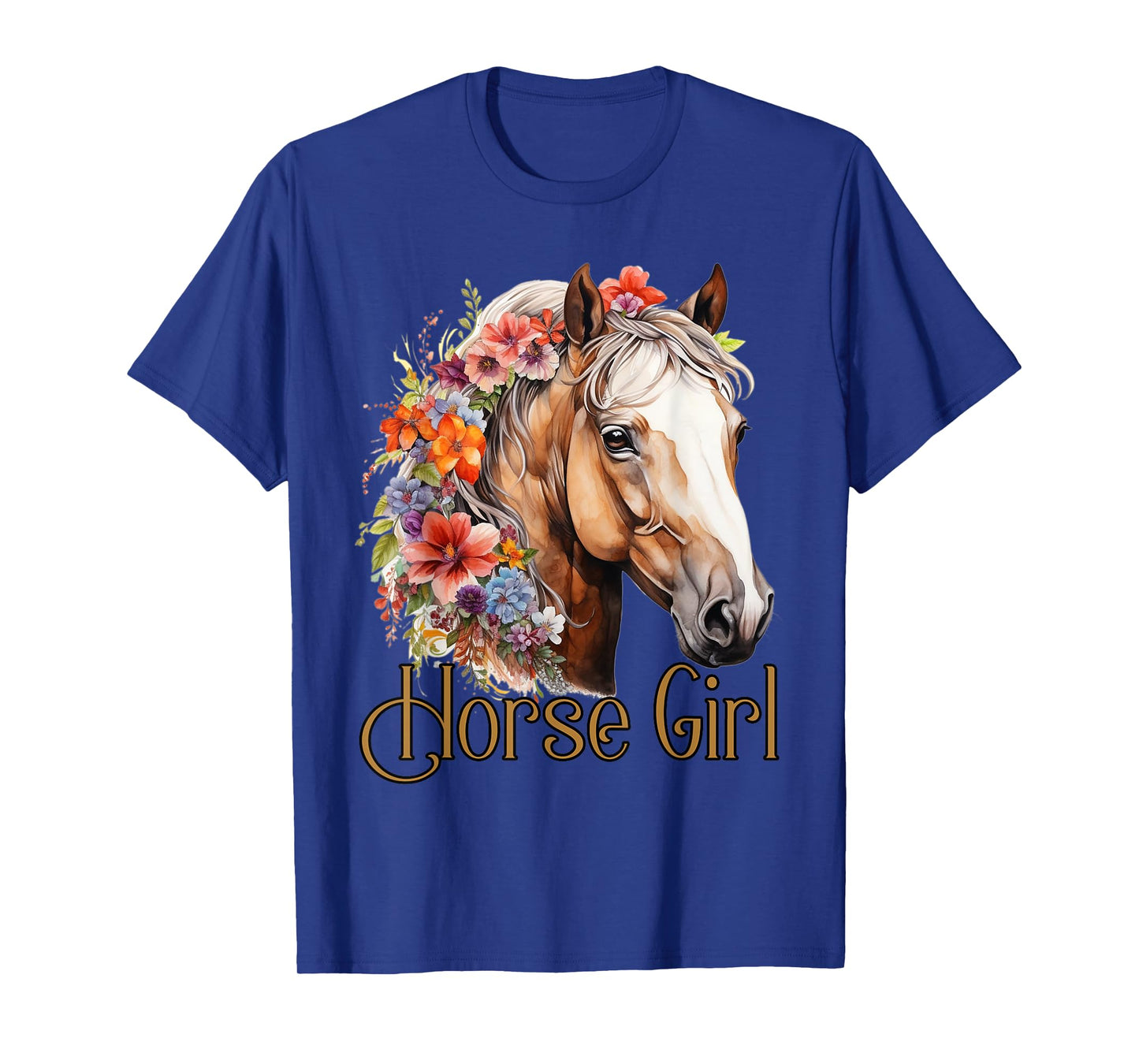 Horse Girl with Beautiful Flowers Portrait Horses Animal T-Shirt