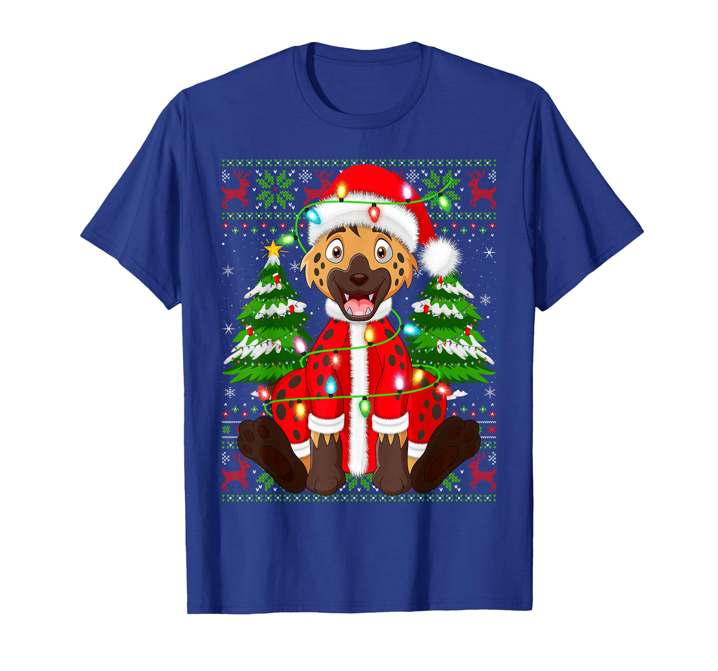 Funny Hyena Christmas Lights Santa Costume Ugly Xmas Sweater T-Shirt