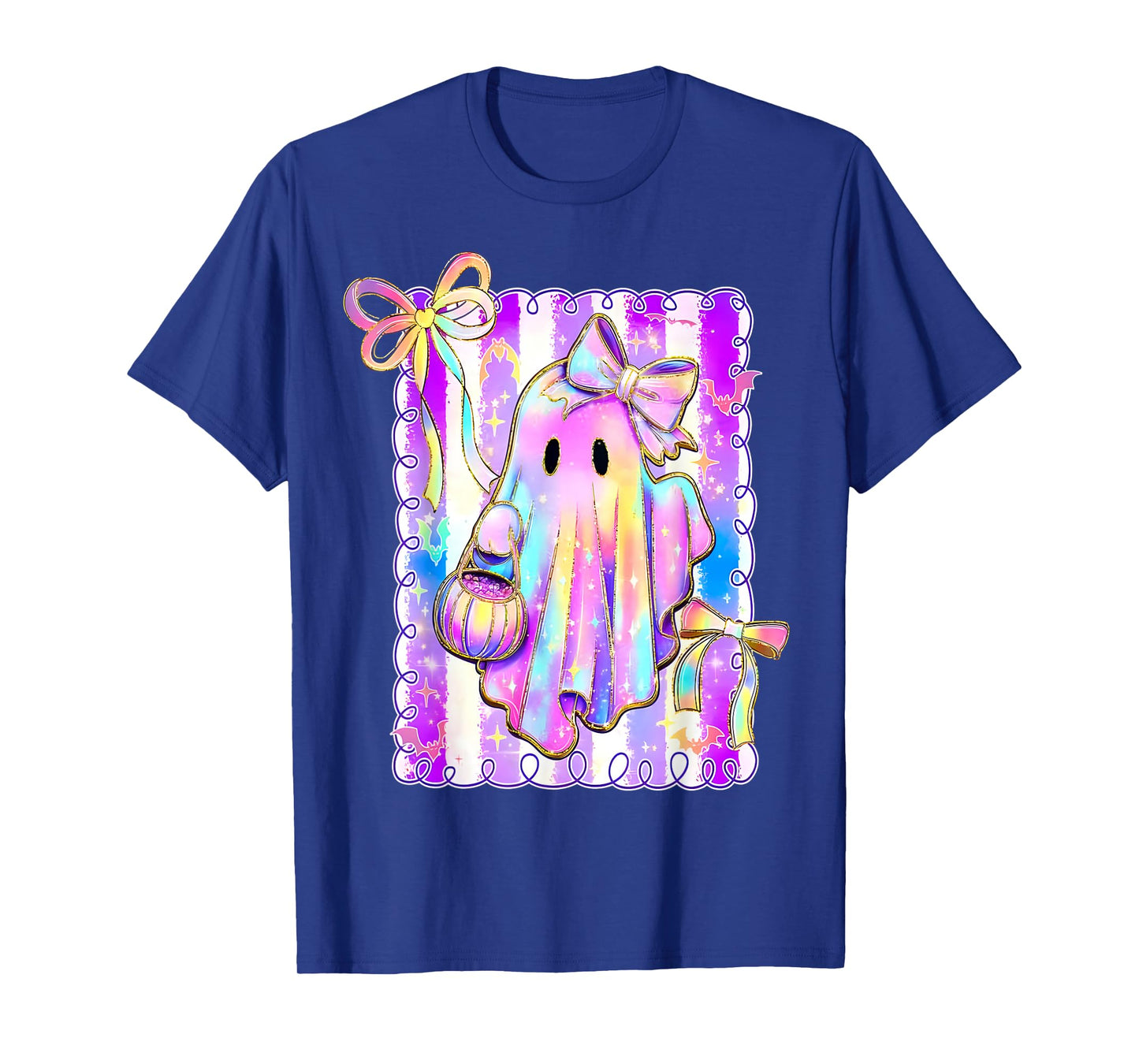 Disco Ghost Pumpkin Halloween Girly Coquette Bow Girl Women T-Shirt