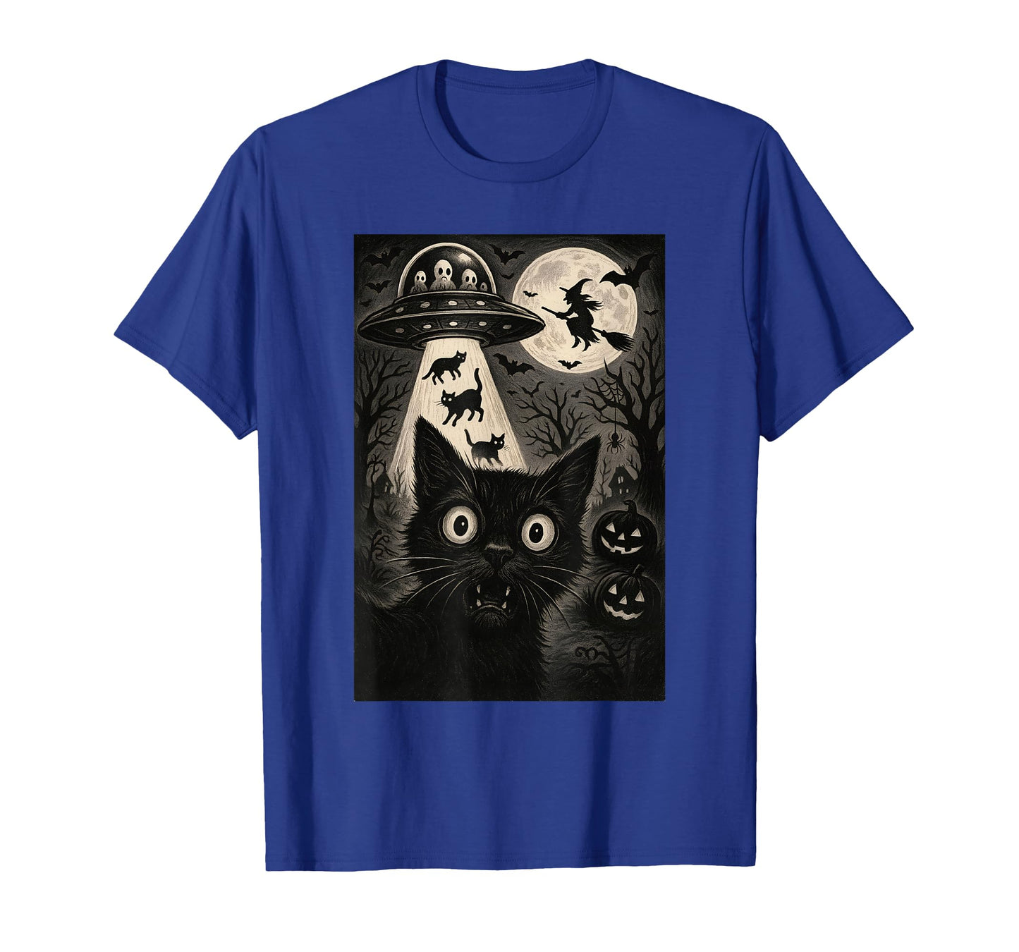Halloween Cat Selfie Spooky Alien Abduction Cats UFO Flying T-Shirt