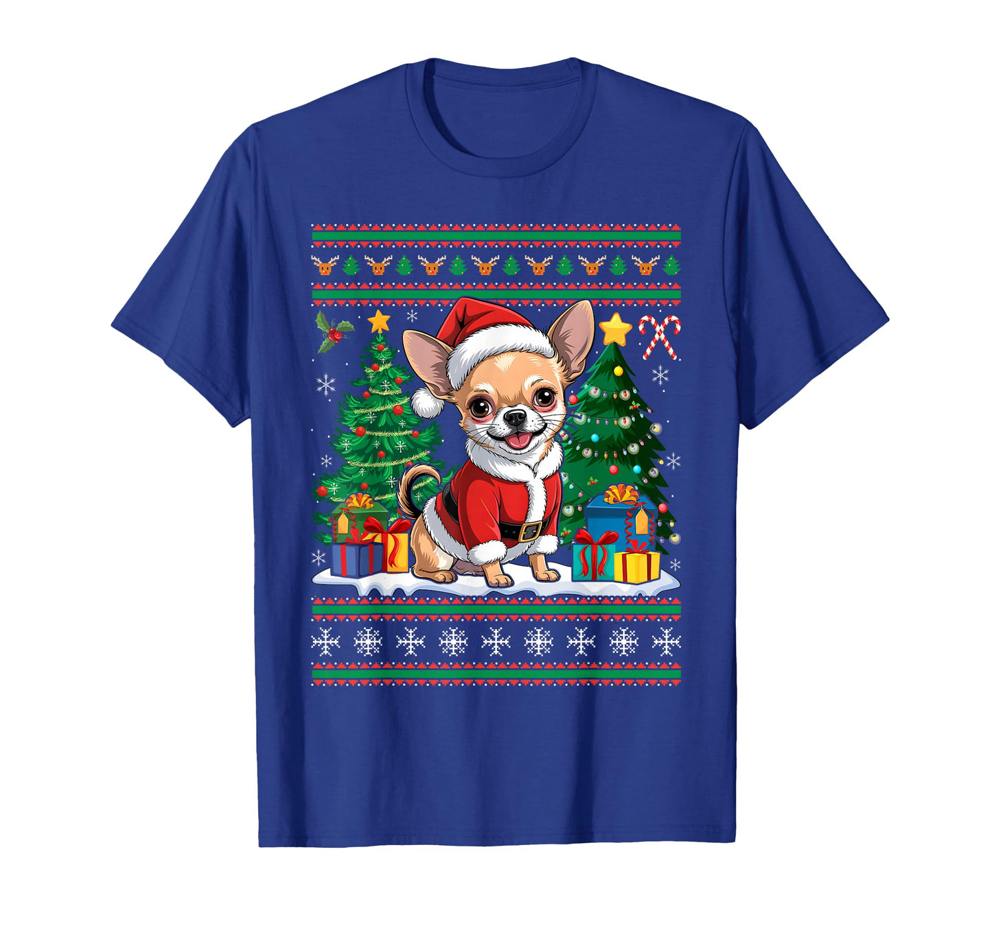 Xmas Brown Chihuahua Dog Santa Hat Ugly Christmas T-Shirt