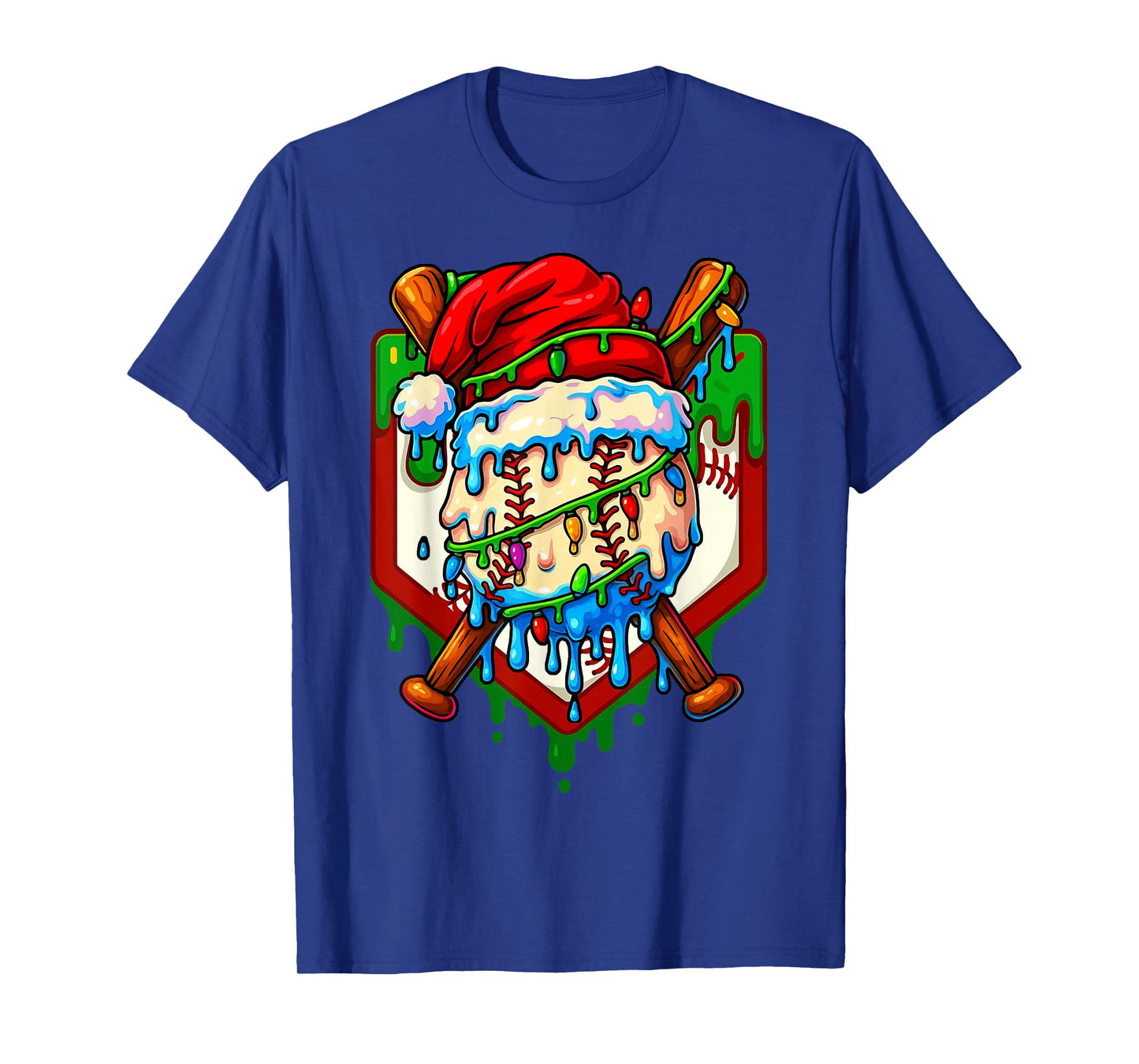 Christmas Baseball Ice Cream Drip Santa Baseball Player Kids T-Shirt