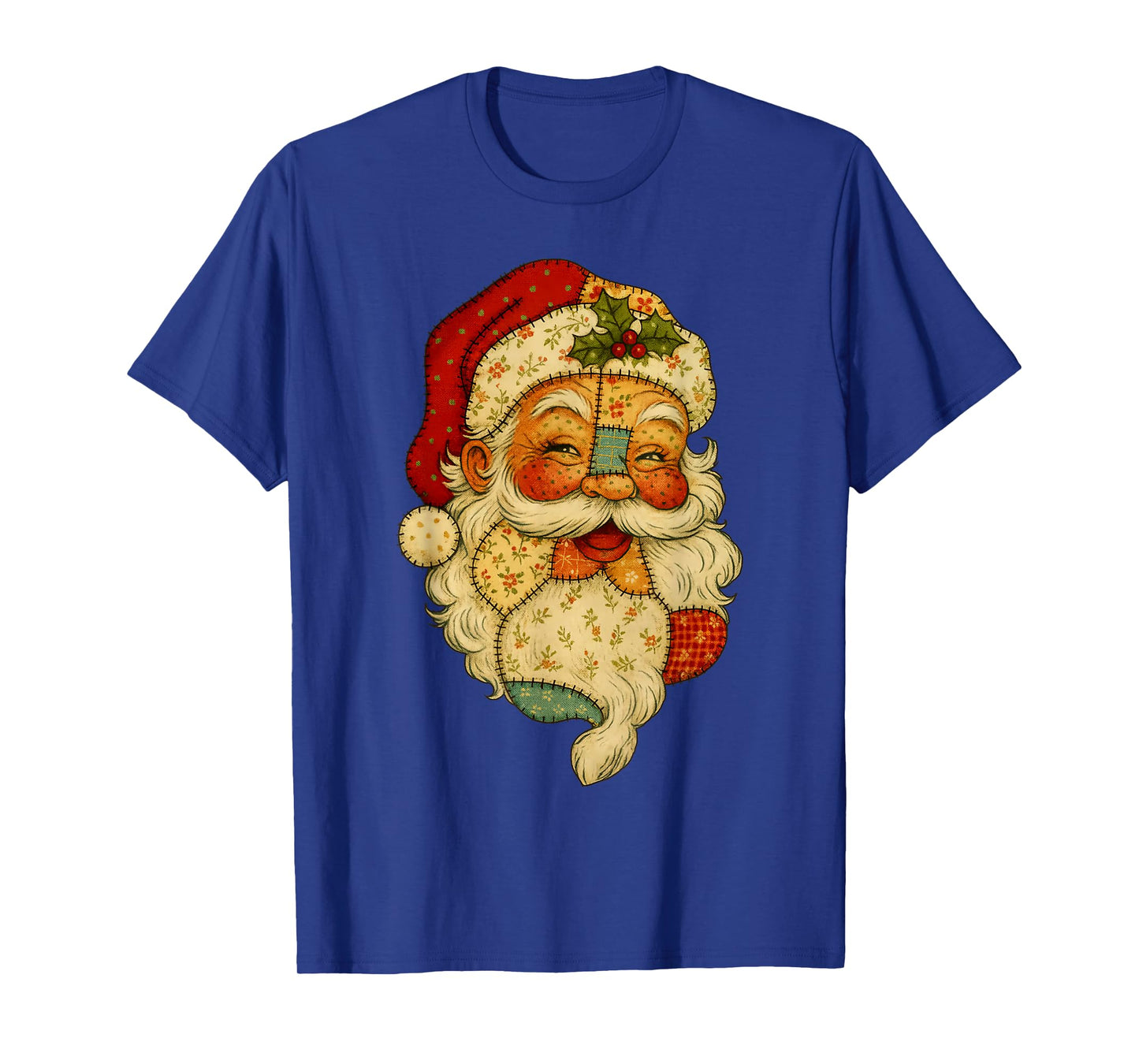 Retro Patchwork Santa Claus Christmas Preppy Merry Xmas T-Shirt