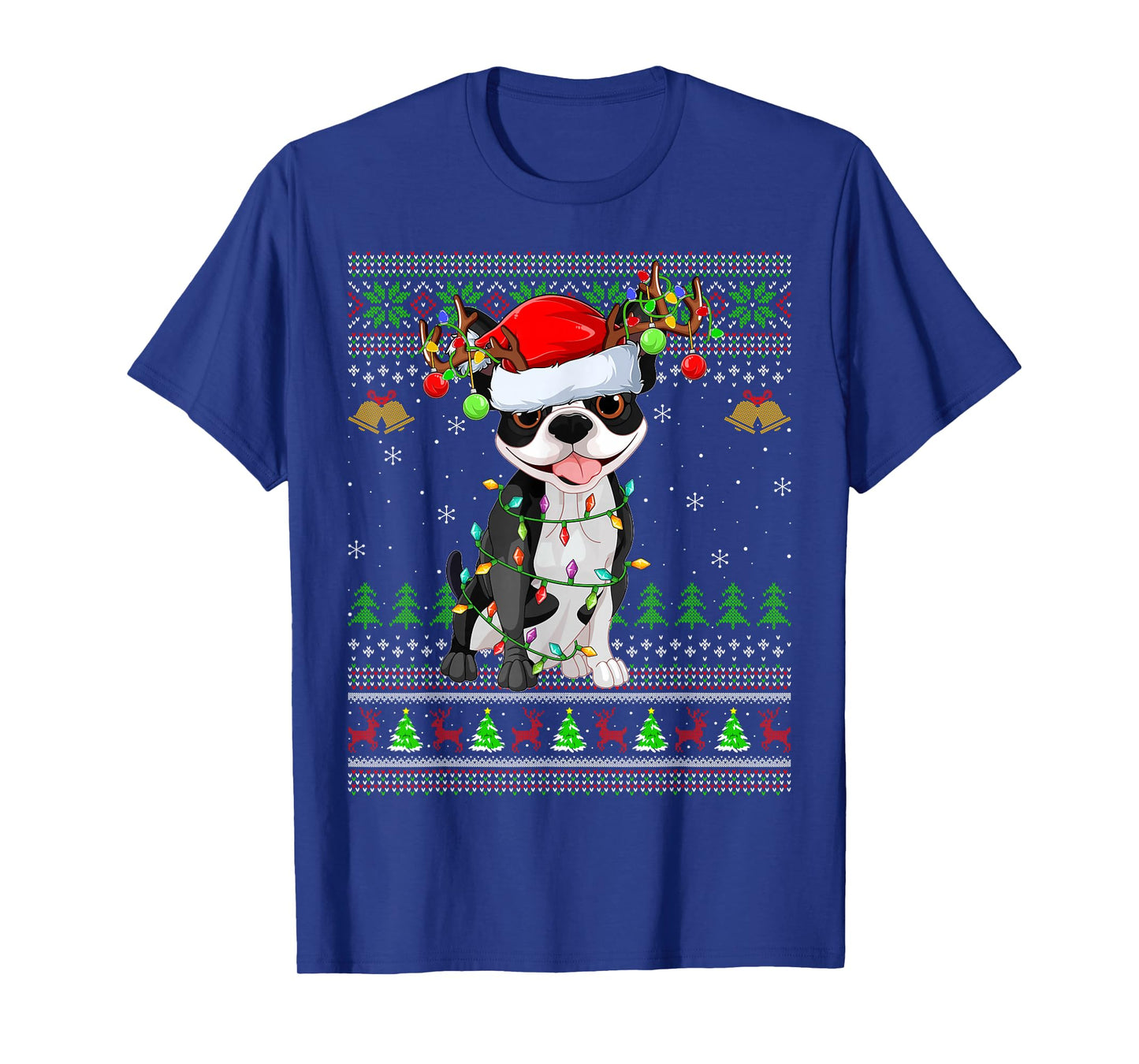Boston Terrier Dog Ugly Christmas Sweater Holiday Santa Xmas T-Shirt