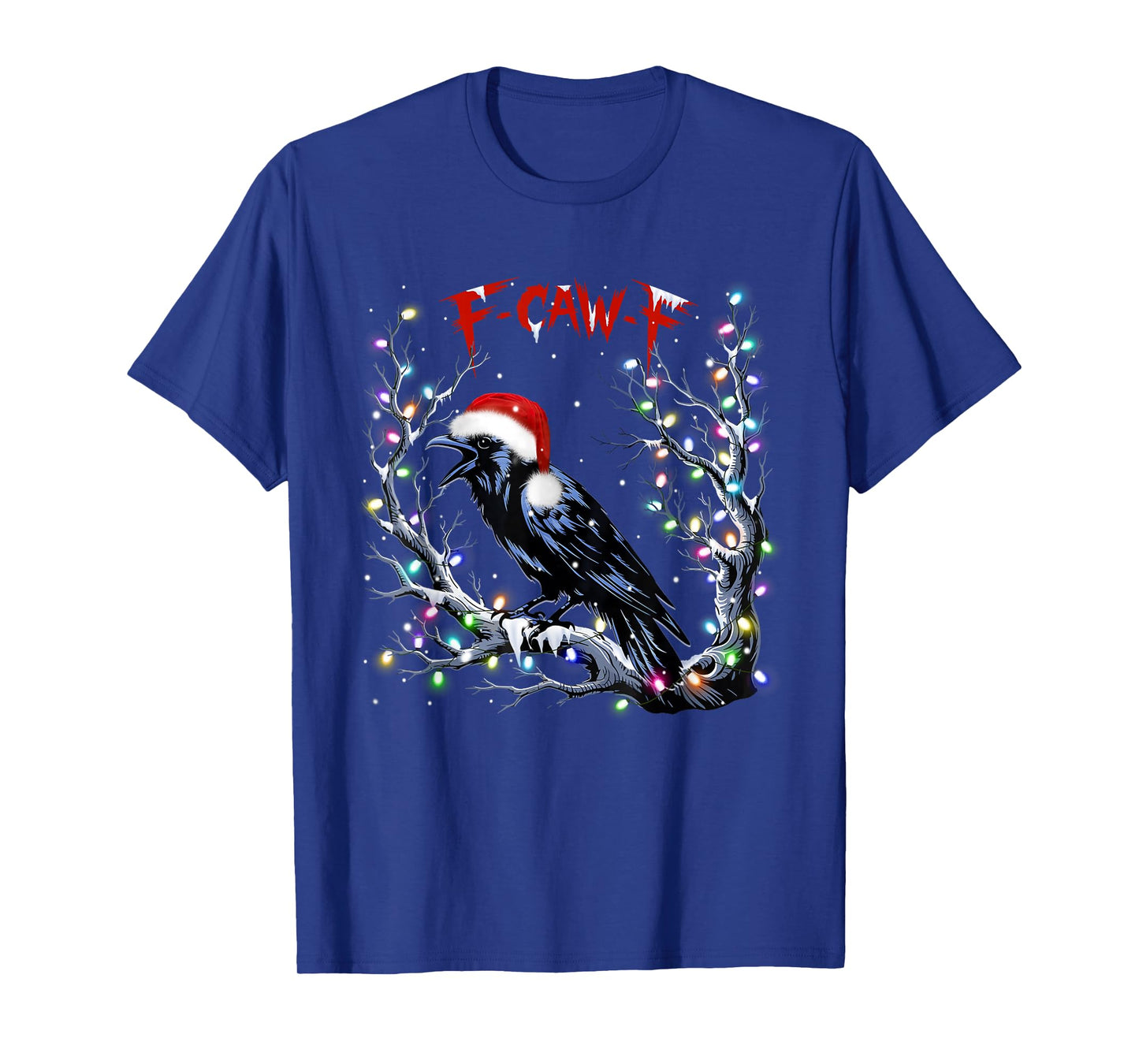 Black Crow F-Caw-F Funny Retro Santa Hat Christmas Lights T-Shirt