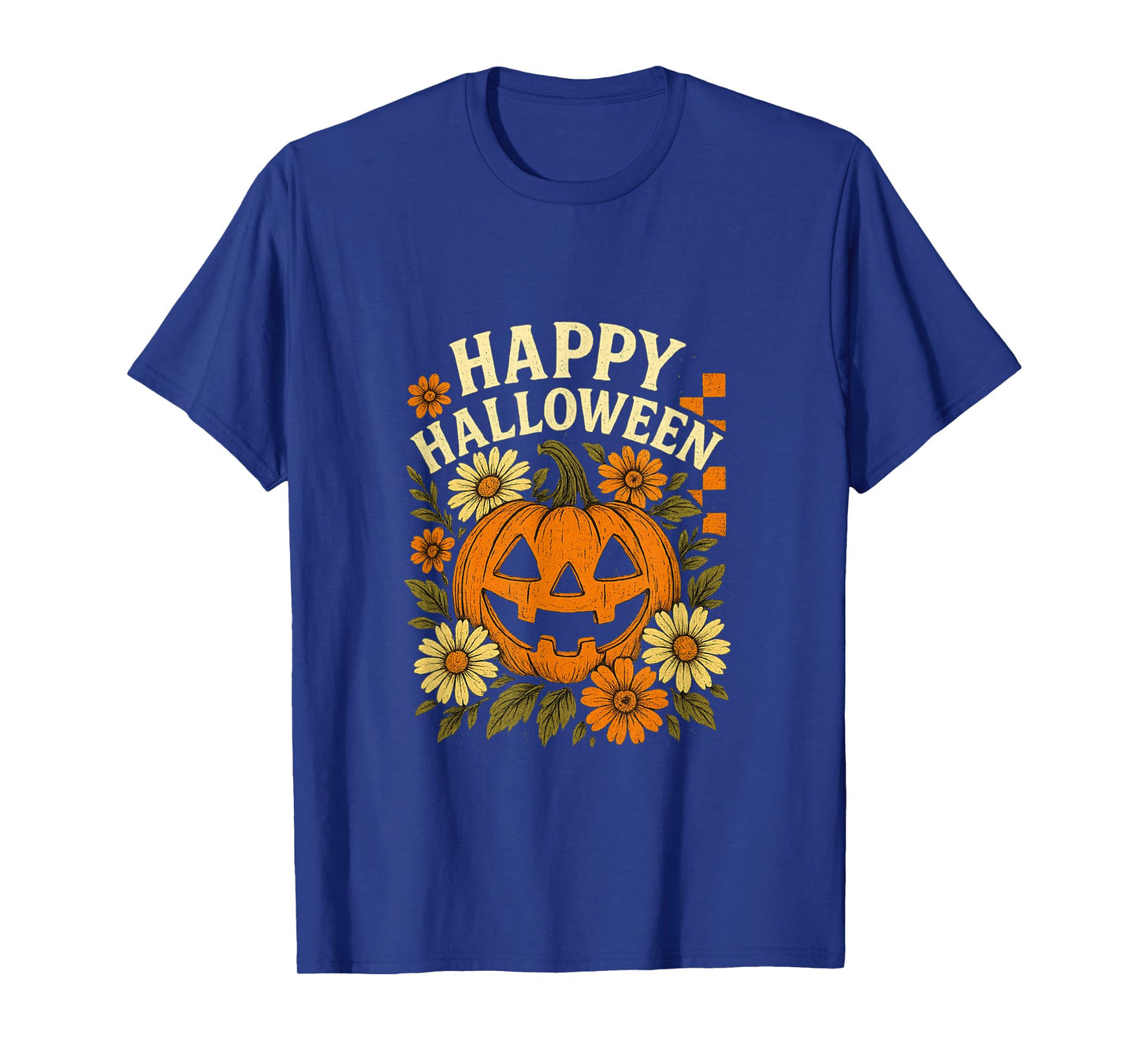 Vintage Floral Pumpkin Halloween Retro Jack O Lanter Face T-Shirt