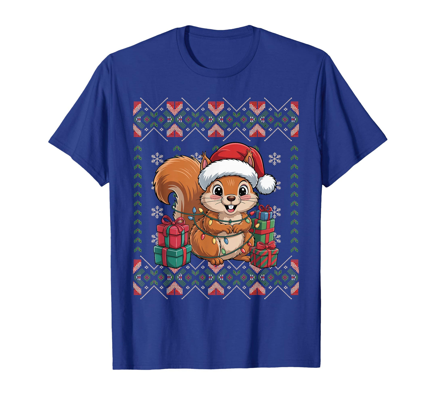 Santa Squirrel Christmas Ugly Sweater Funny Holiday Pajamas T-Shirt