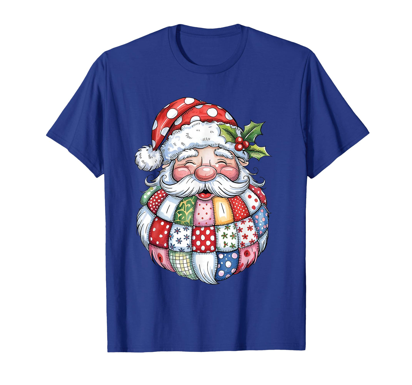 Retro Patchwork Santa Claus Christmas Preppy Merry Xmas T-Shirt