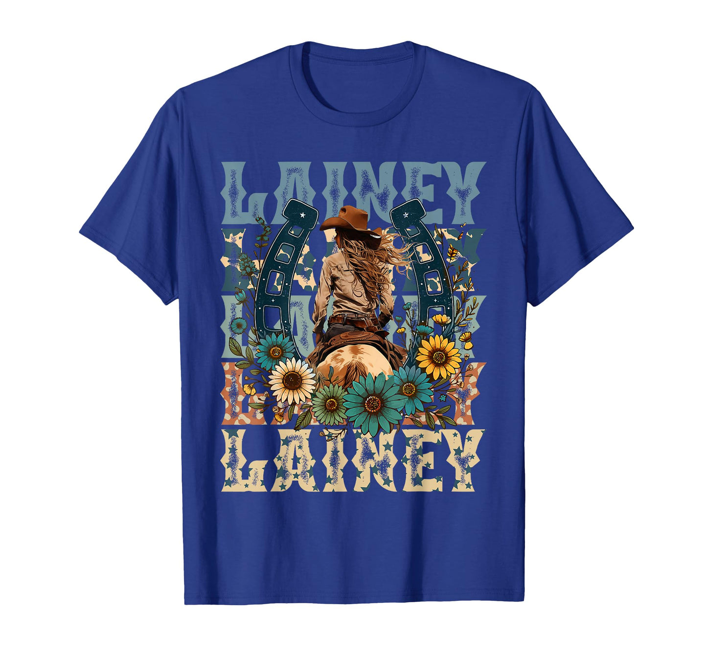 Cowgirl Lainey First Name Personalized Western T-Shirt - Unisex-Adults, Kids - Black - Small - Short Sleeve - T-Shirt - Animal Print Fabric Blend