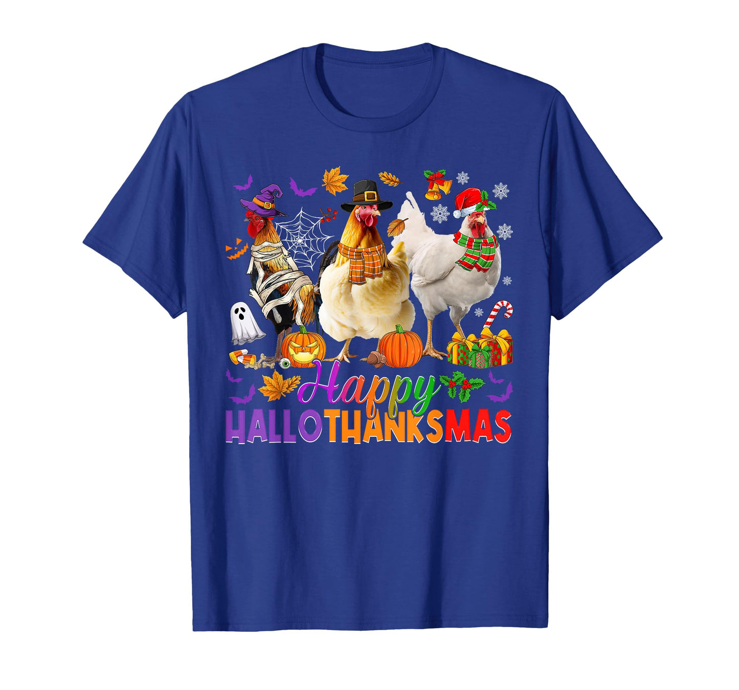Happy Hallothanksmas Halloween Thanksgiving Xmas Chickens T-Shirt