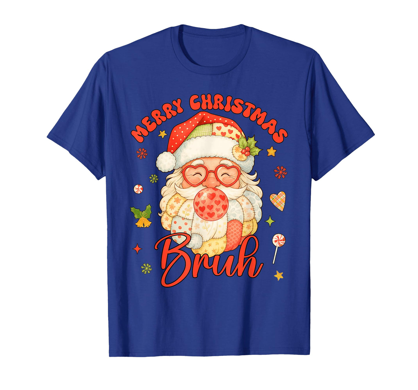 Merry Christmas Bruh Patchwork Santa Claus Retro Men Women T-Shirt
