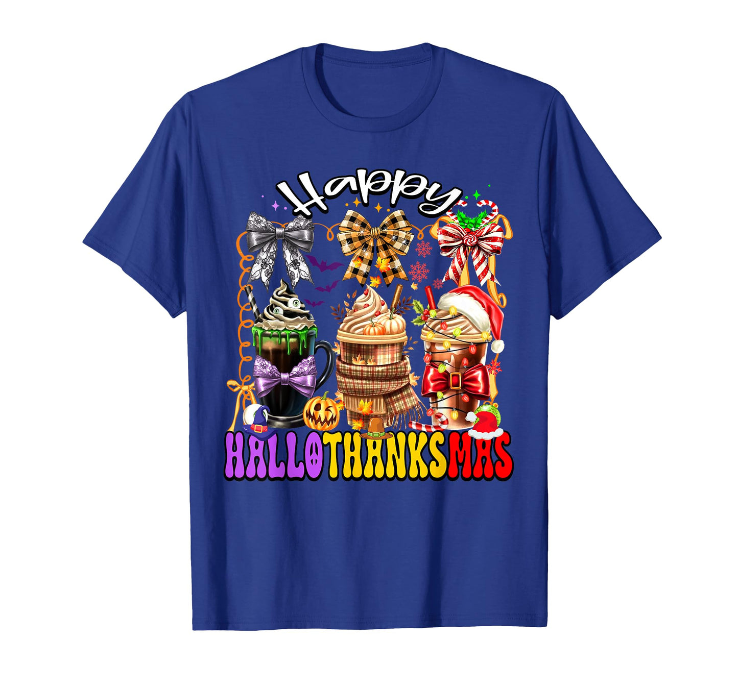 Hallothanksmas Coffee Latte Halloween Thanksgiving Christmas T-Shirt