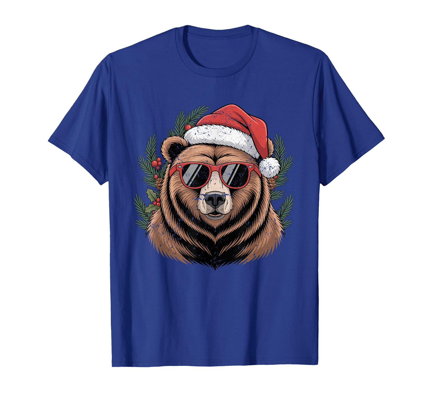 Santa Bear with Sunglasses Surrounded by Pine Branches T-Shirt