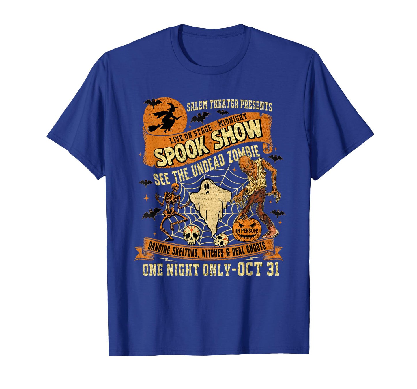 Vintage Halloween Tee Witch-Dancing Skeletons Monster T-Shirt
