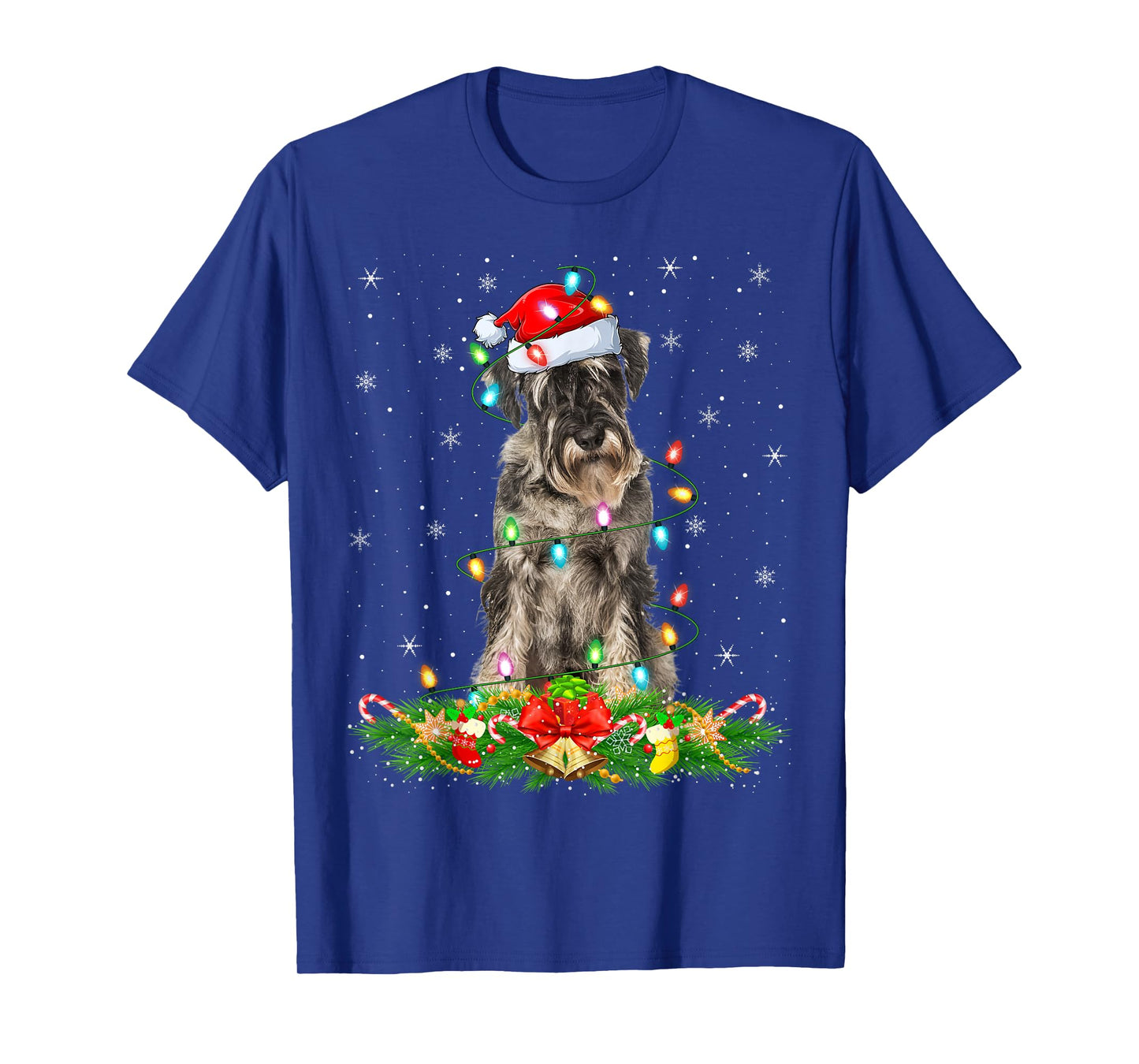 Schnauzer Dog Christmas Lights Funny Santa Hat Xmas T-Shirt