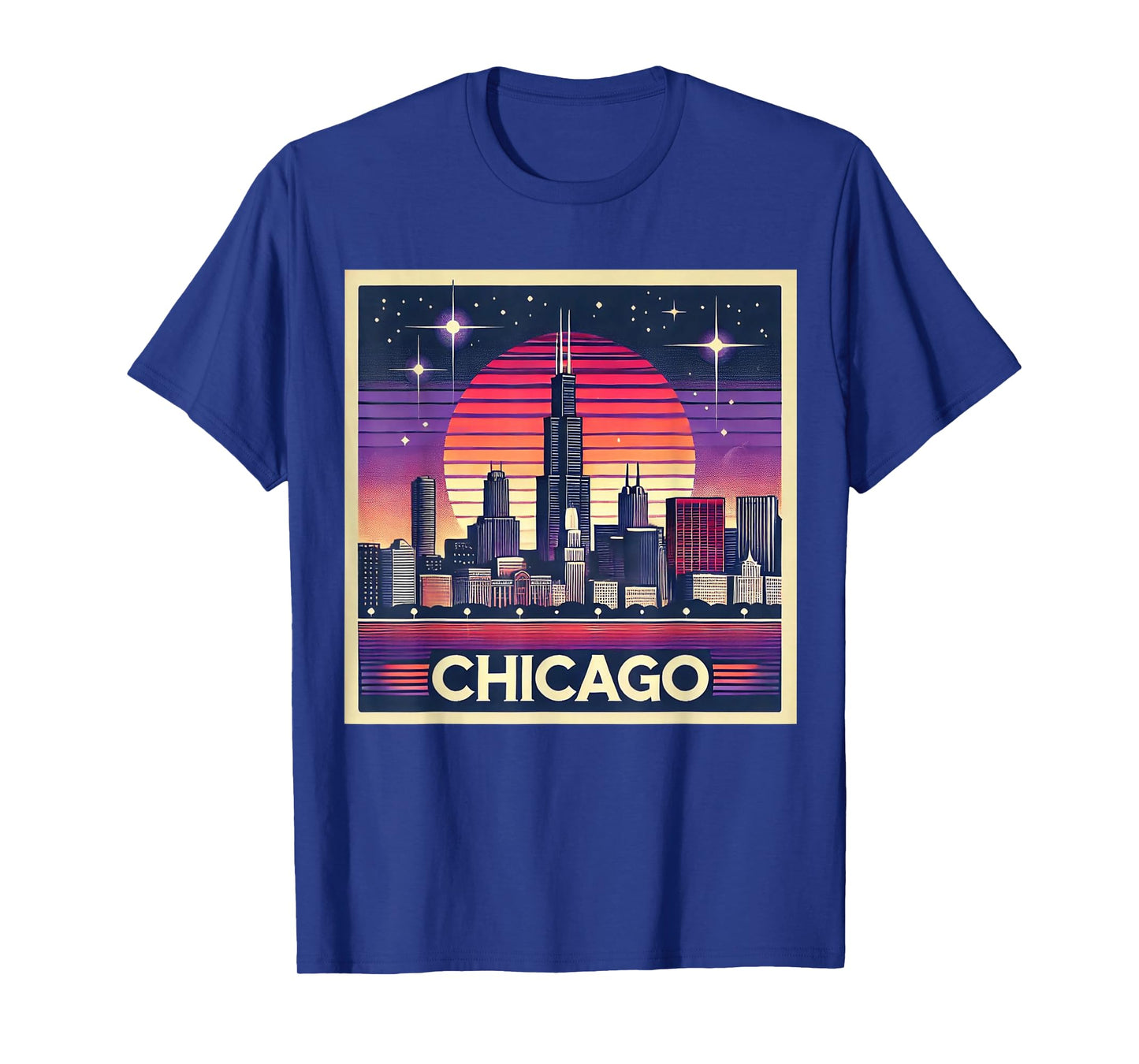 Vintage Chicago Illinois City Night Skyline Shirt Men Women T-Shirt