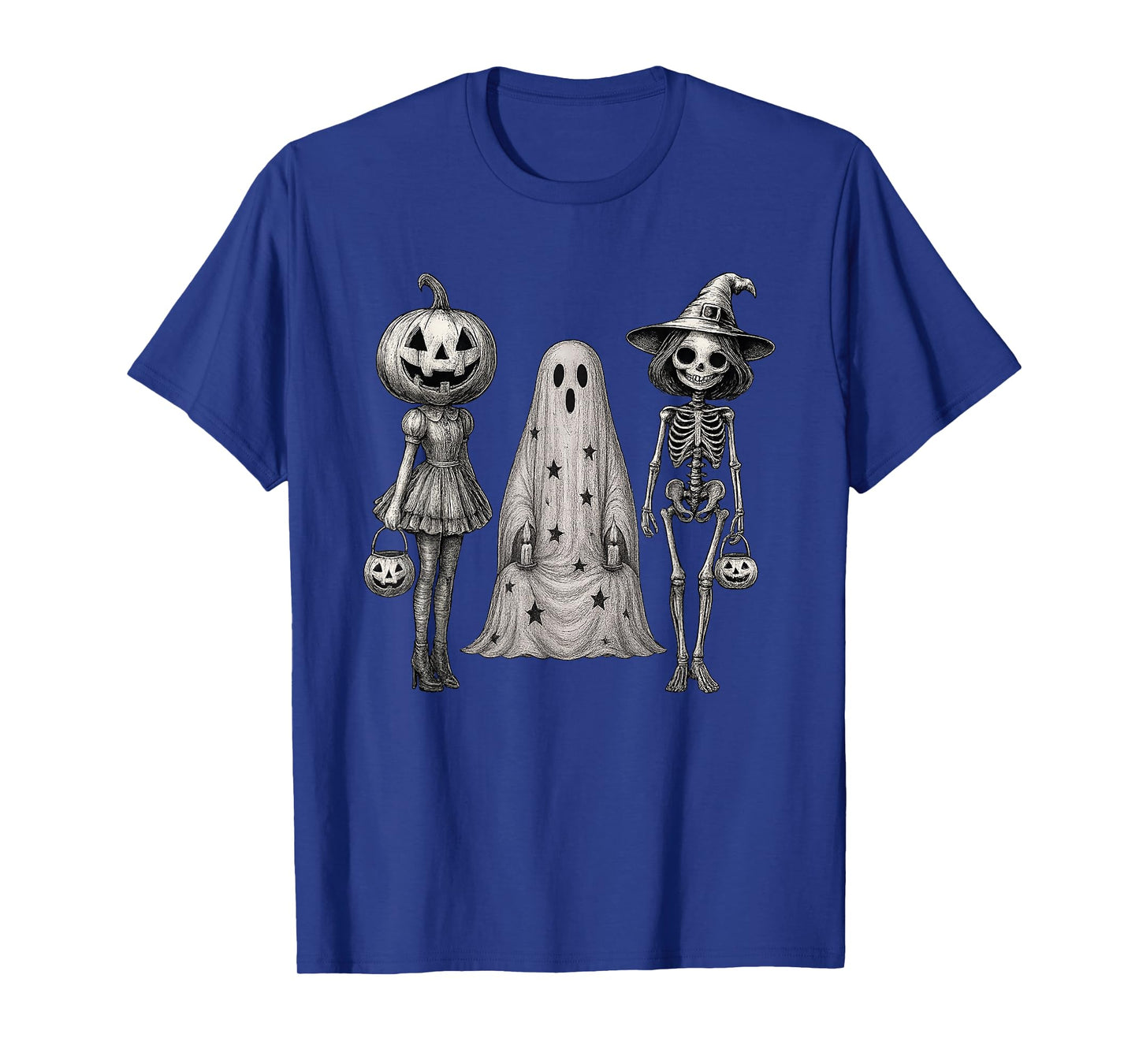 Vintage Spooky Squad, Halloween Skeleton Ghost Pumpkin Tee T-Shirt