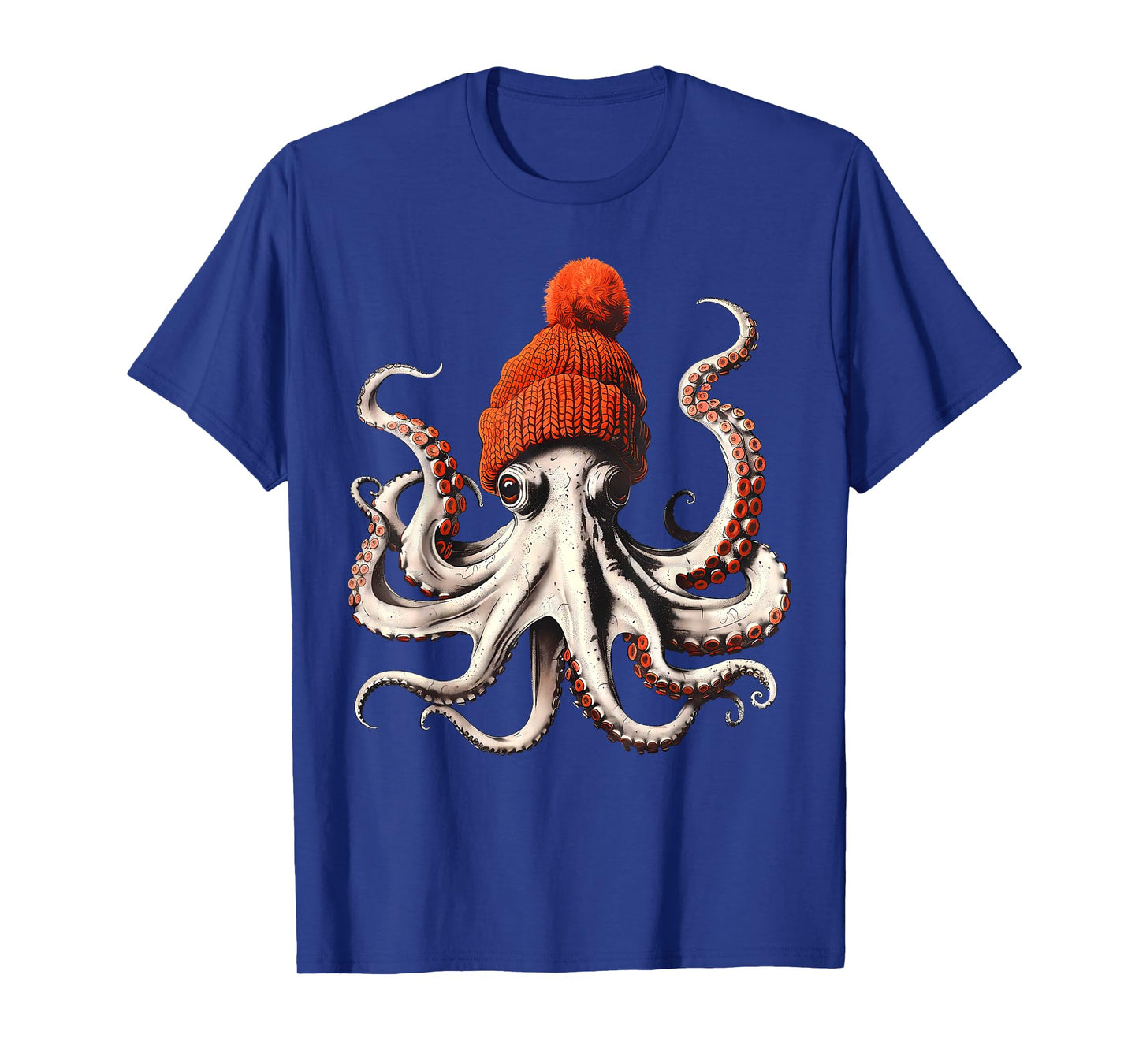Octopus Wearing Beanie Retro Graphic Marine Biology Ocean T-Shirt