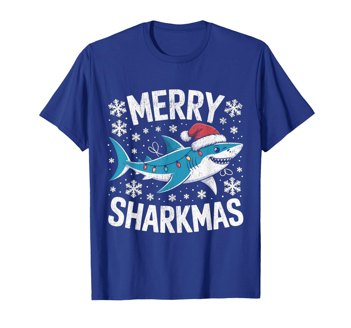 Merry Sharkmas Funny Shark Santa Hat Ugly Christmas Sweater T-Shirt