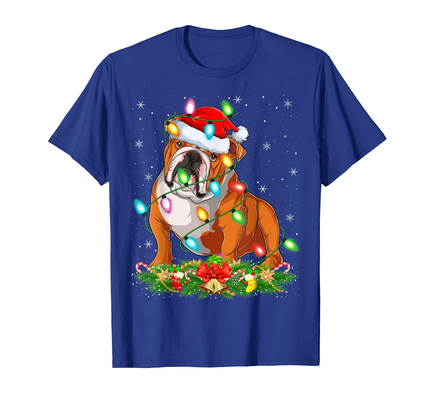 Bulldog Christmas Lights Funny Santa Hat Bulldog Xmas T-Shirt