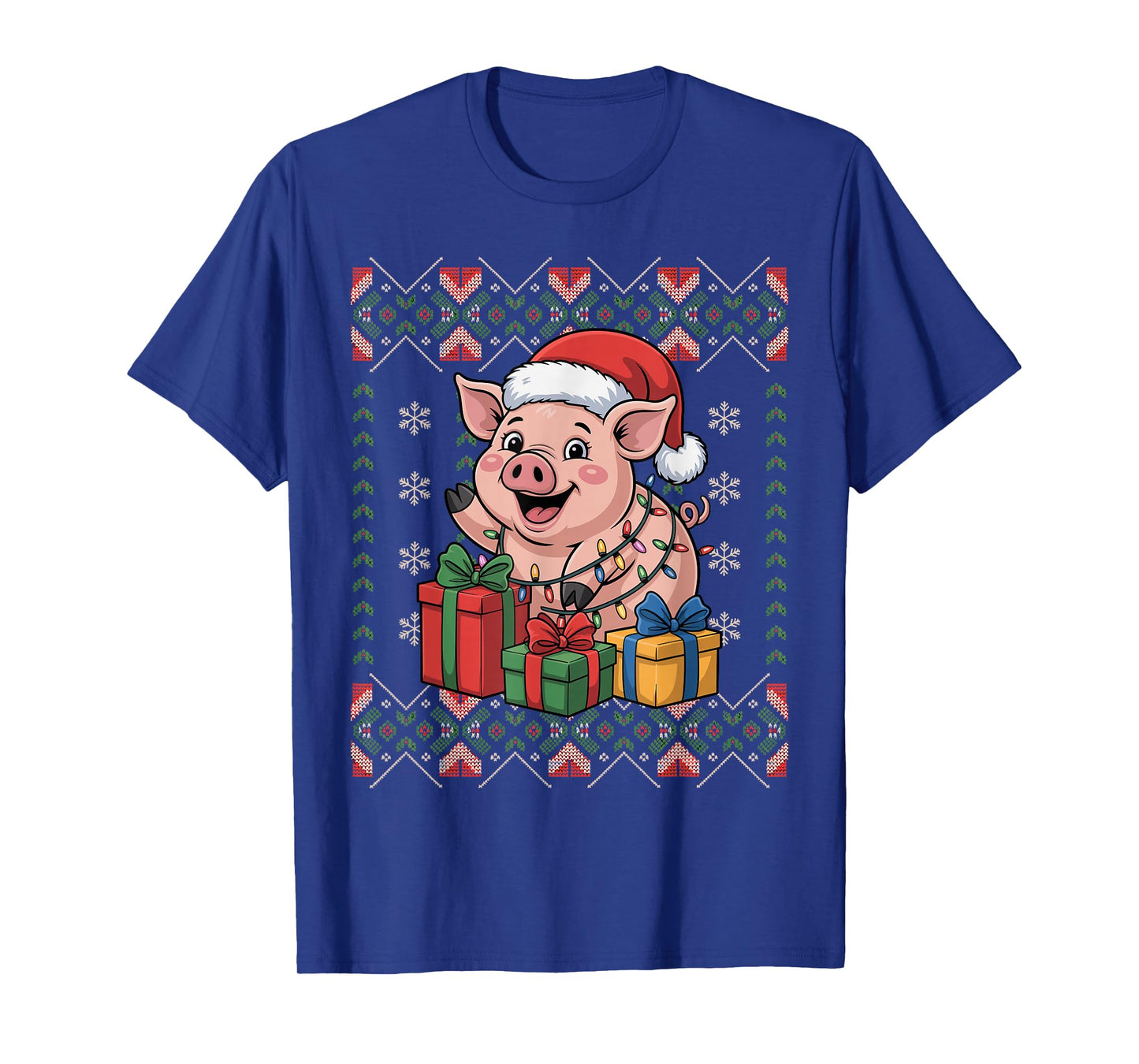 Santa Pig Christmas Ugly Sweater Funny Holiday Pajamas T-Shirt