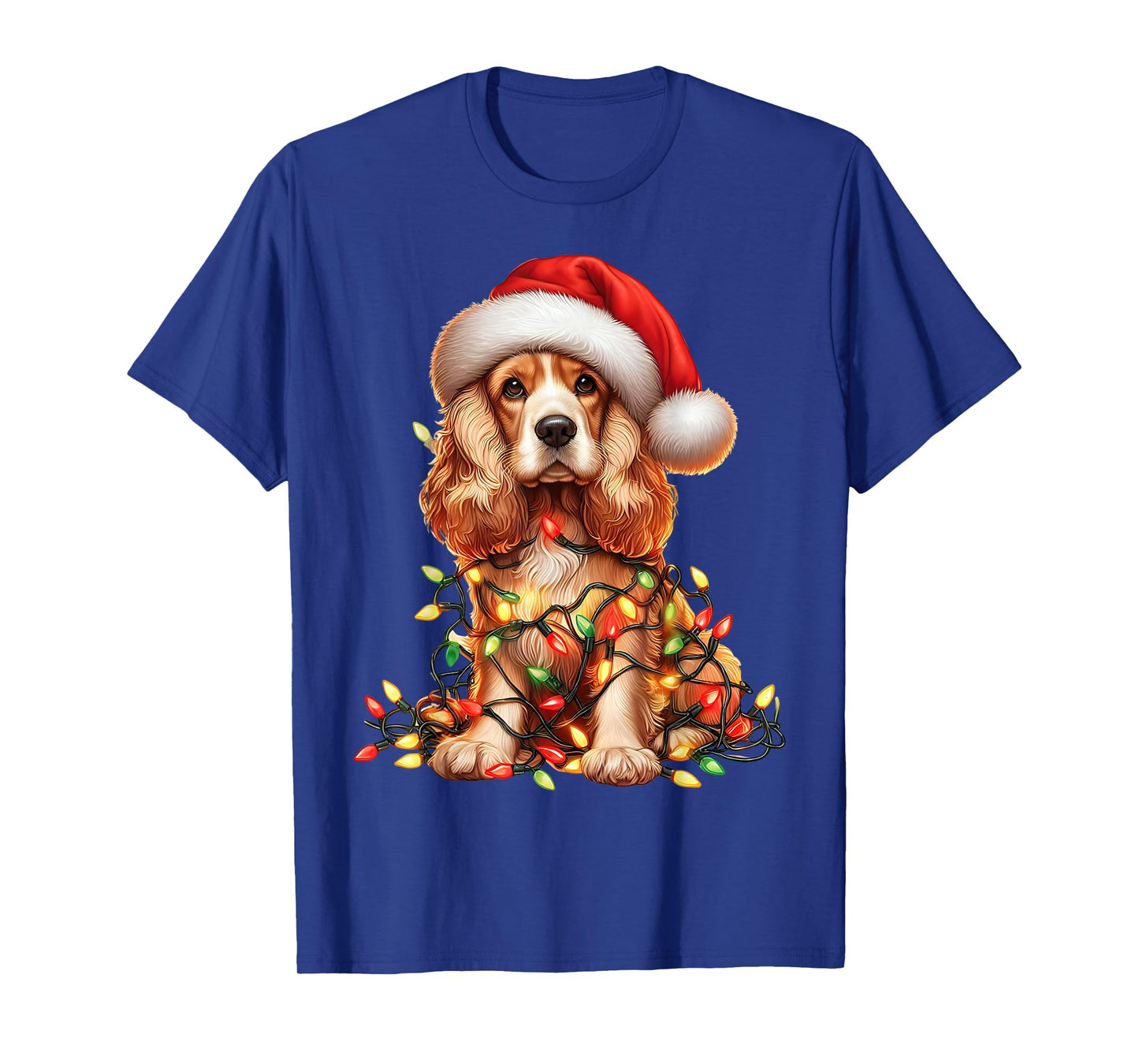 Cocker Spaniel Dog Christmas Lights Santa Hat Dog Lover T-Shirt