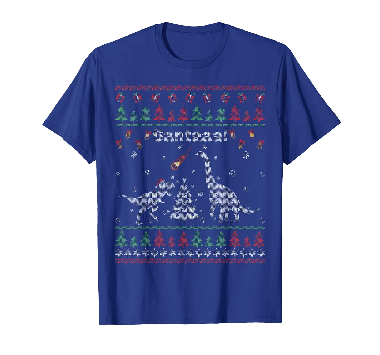 Santa Dinosaur Meteor Meteoroid Funny T-Rex Ugly Christmas T-Shirt