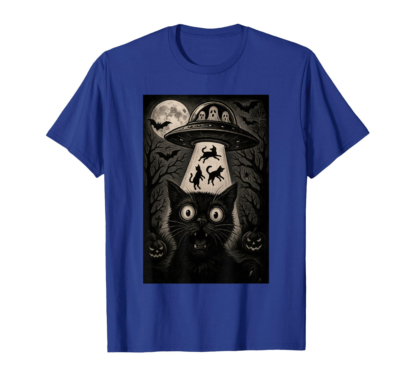 Halloween Cat Selfie Scary Alien Abduction Cats UFO Flying T-Shirt
