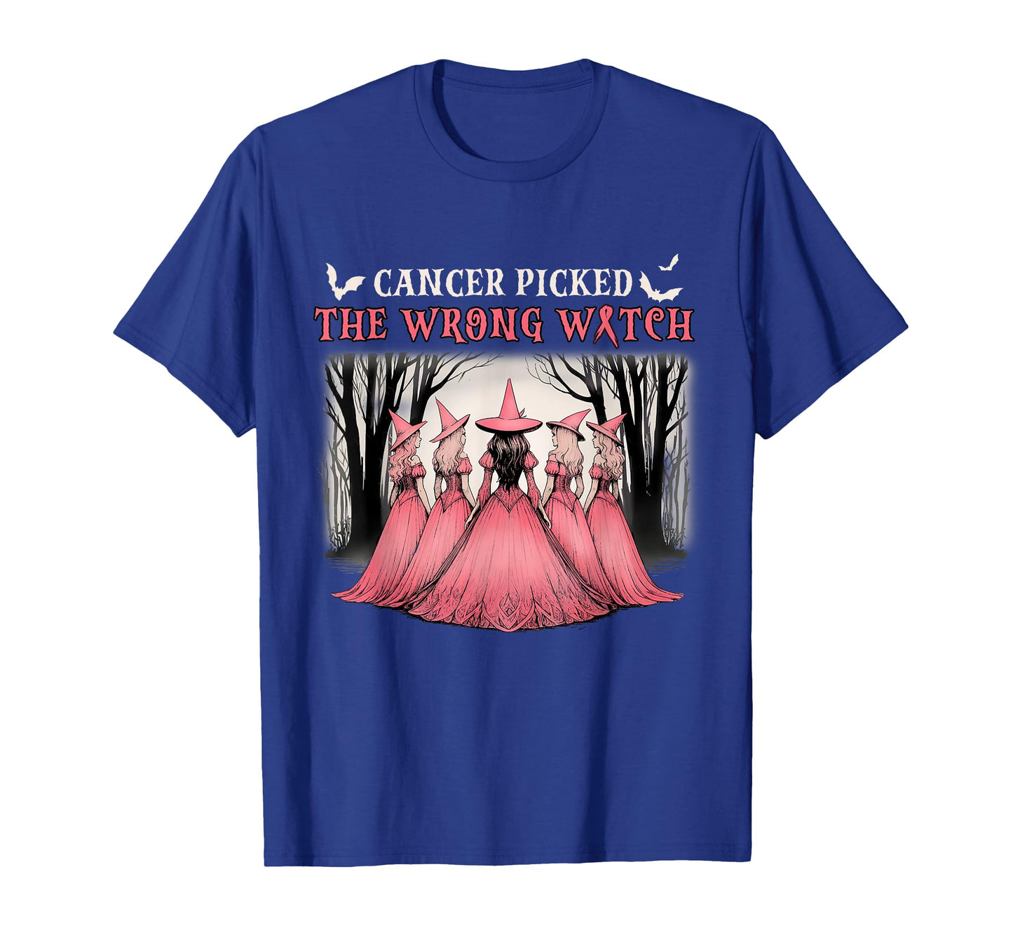 Breast Cancer Picked The Wrong Witch Halloween Retro T-Shirt