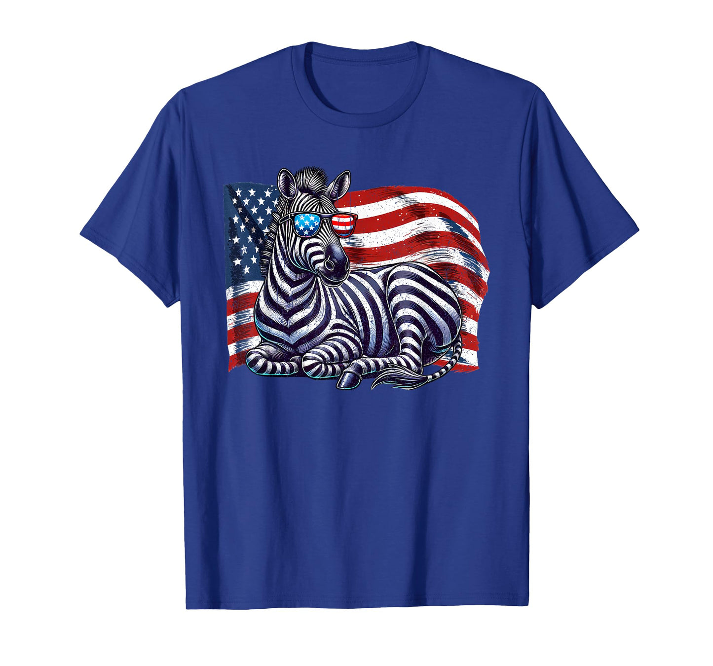 Zebra USA Flag Animals Lovers Patriotic Sunglasses Vintage T-Shirt