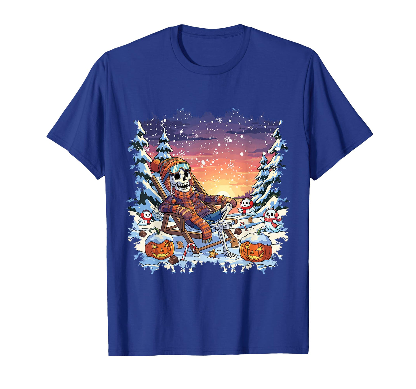 Winterween Skeleton Pumpkin Christmas Winter Halloween T-Shirt