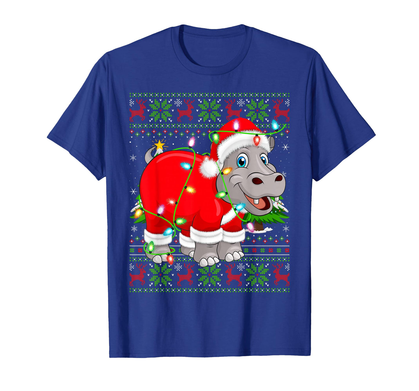 Hippo Christmas Lights Santa Hippopotamus Ugly Xmas Sweaters T-Shirt