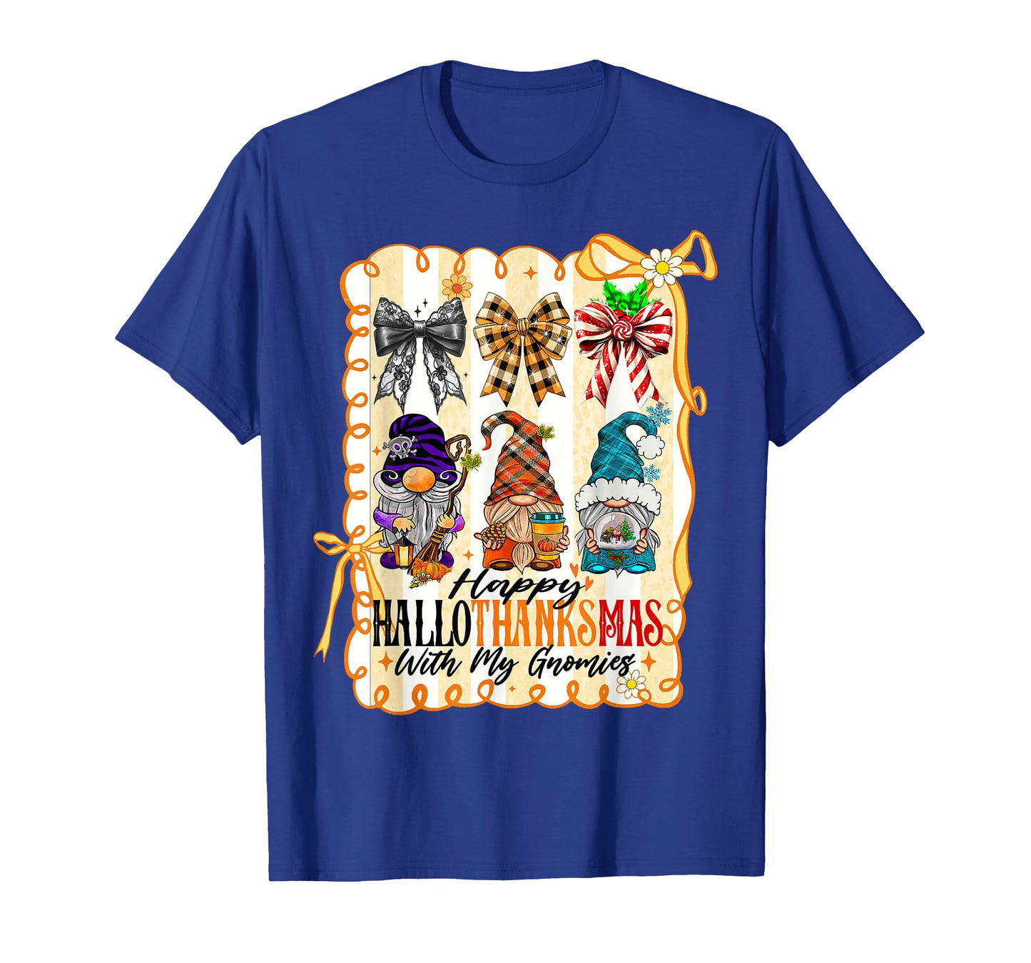Happy Hallothanksmas with My Gnomies Coquette Bow Gnomes T-Shirt