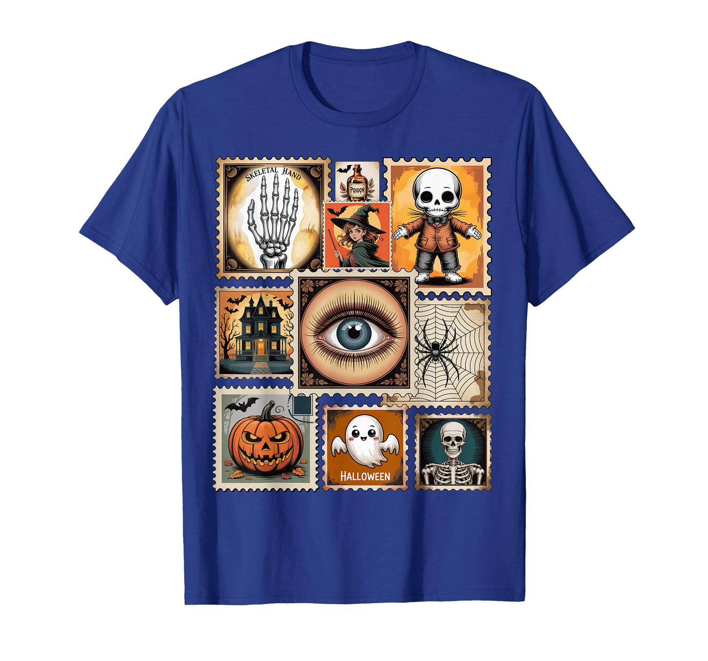 Halloween Stamp Collage Vintage Skeleton, Pumpkin, Witch T-Shirt