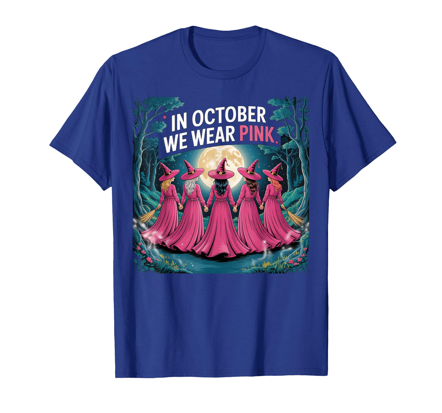 Funny Witch Breast Cancer Awareness in October We Wear Pink T-Shirt