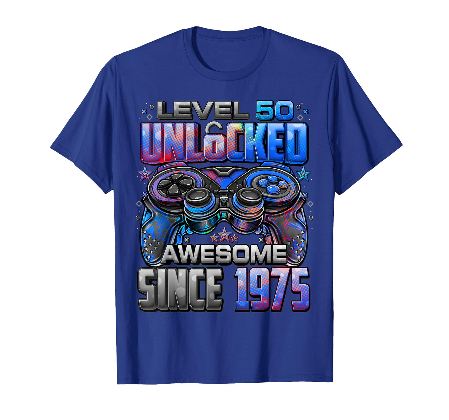 Level 50 Unlocked Awesome Since 1975 50th Birthday Gaming T-Shirt