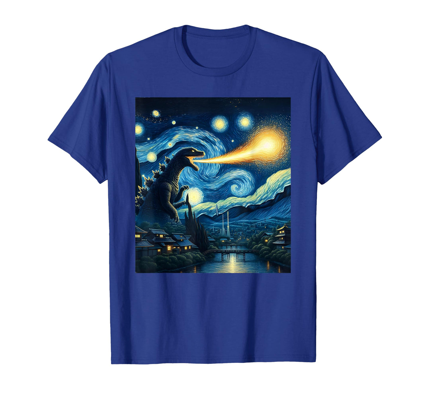 Retro Japanese Kaiju Monster Starry Night Parody Kaiju T-Shirt