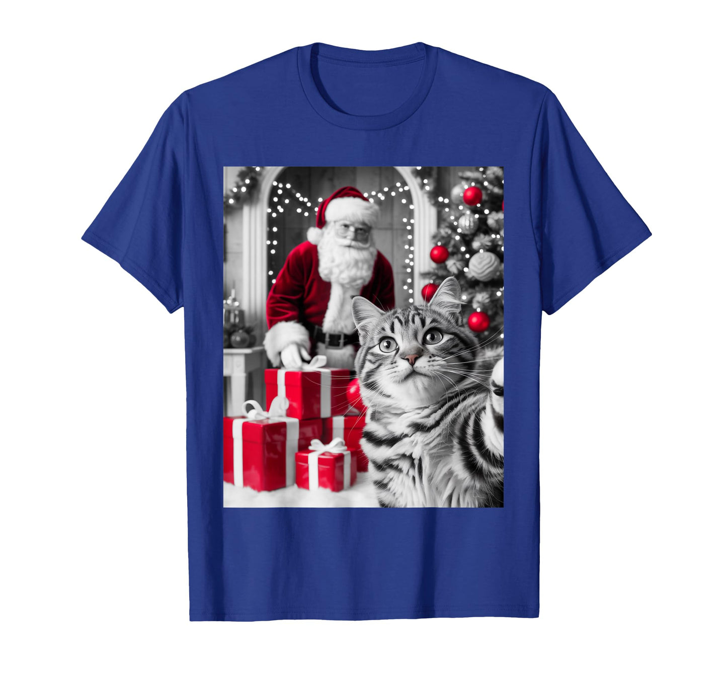 Funny Cat Selfie with Santa Claus Christmas Meme T-Shirt
