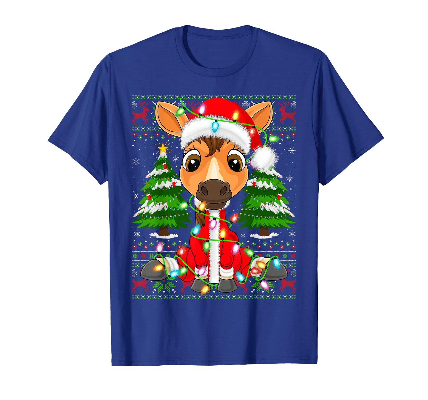 Funny Horse Christmas Lights Santa Costume Ugly Xmas Sweater T-Shirt
