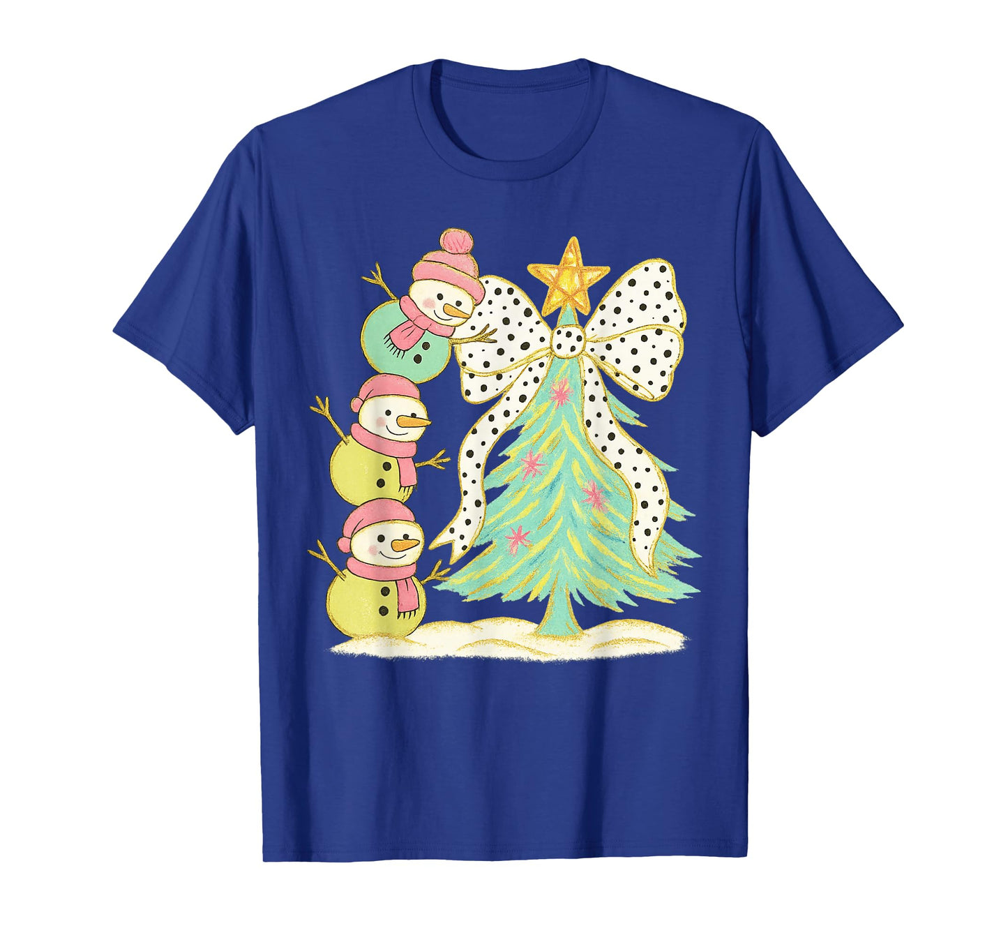 Preppy Coquette Christmas Snowm 2025 Funny Family Matching T-Shirt