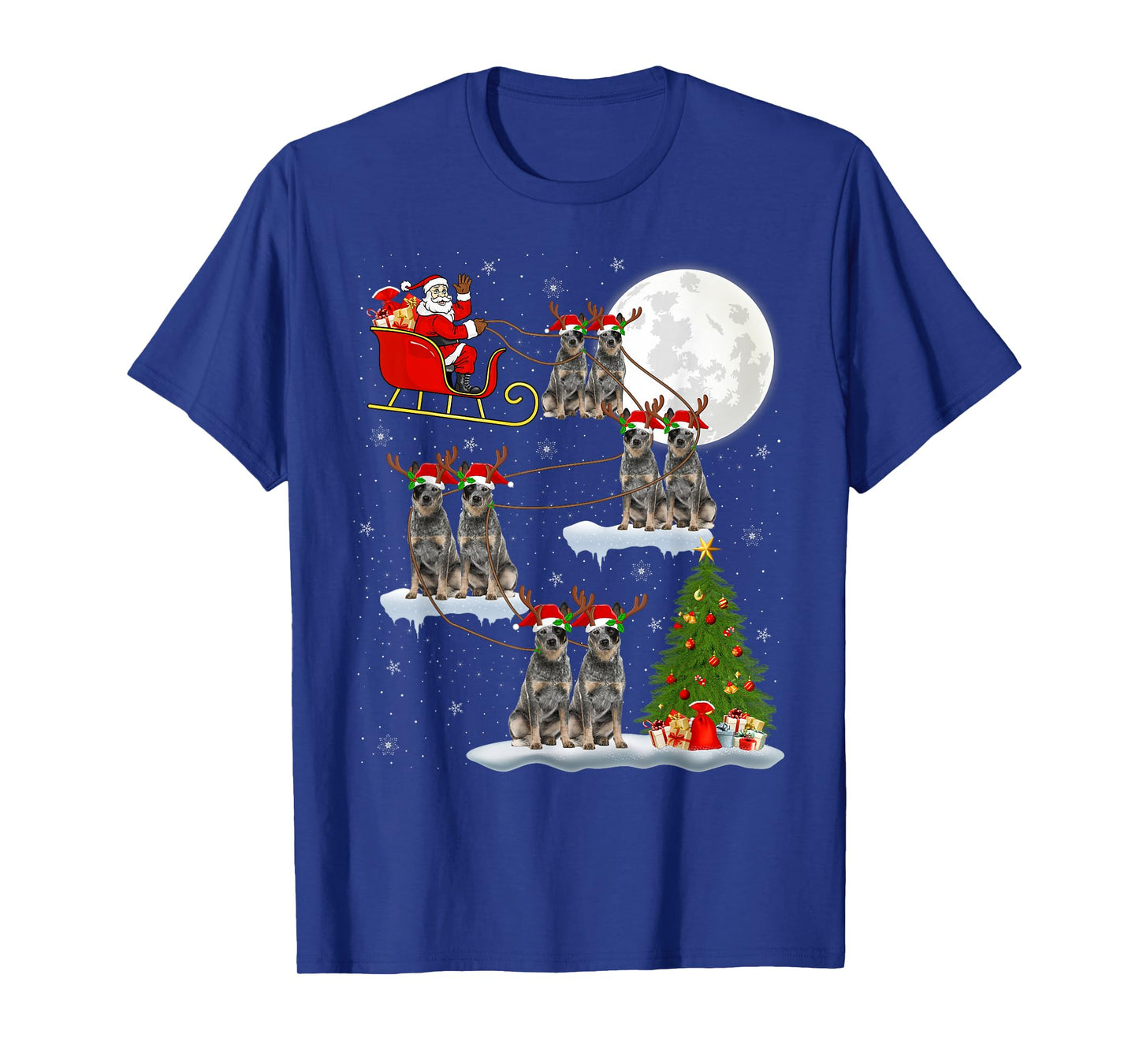 Australian Cattle Dog Santa Sleigh Flying Funny Christmas T-Shirt
